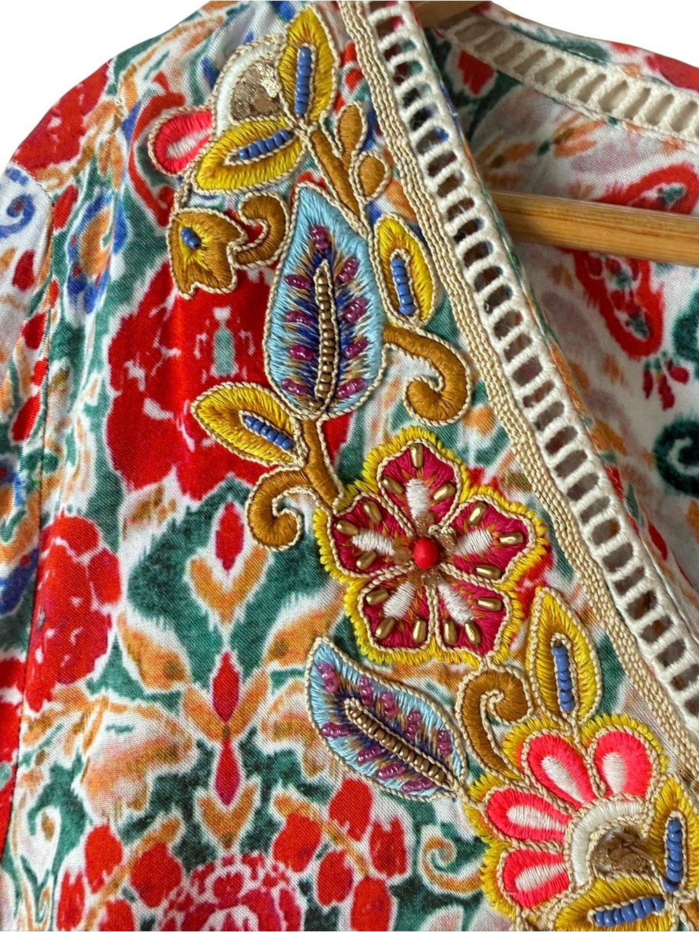 Soft Surroundings Ipanema Embroidered Beaded Caftan Maxi dress in Rio Rainbow - Picture 8 of 16
